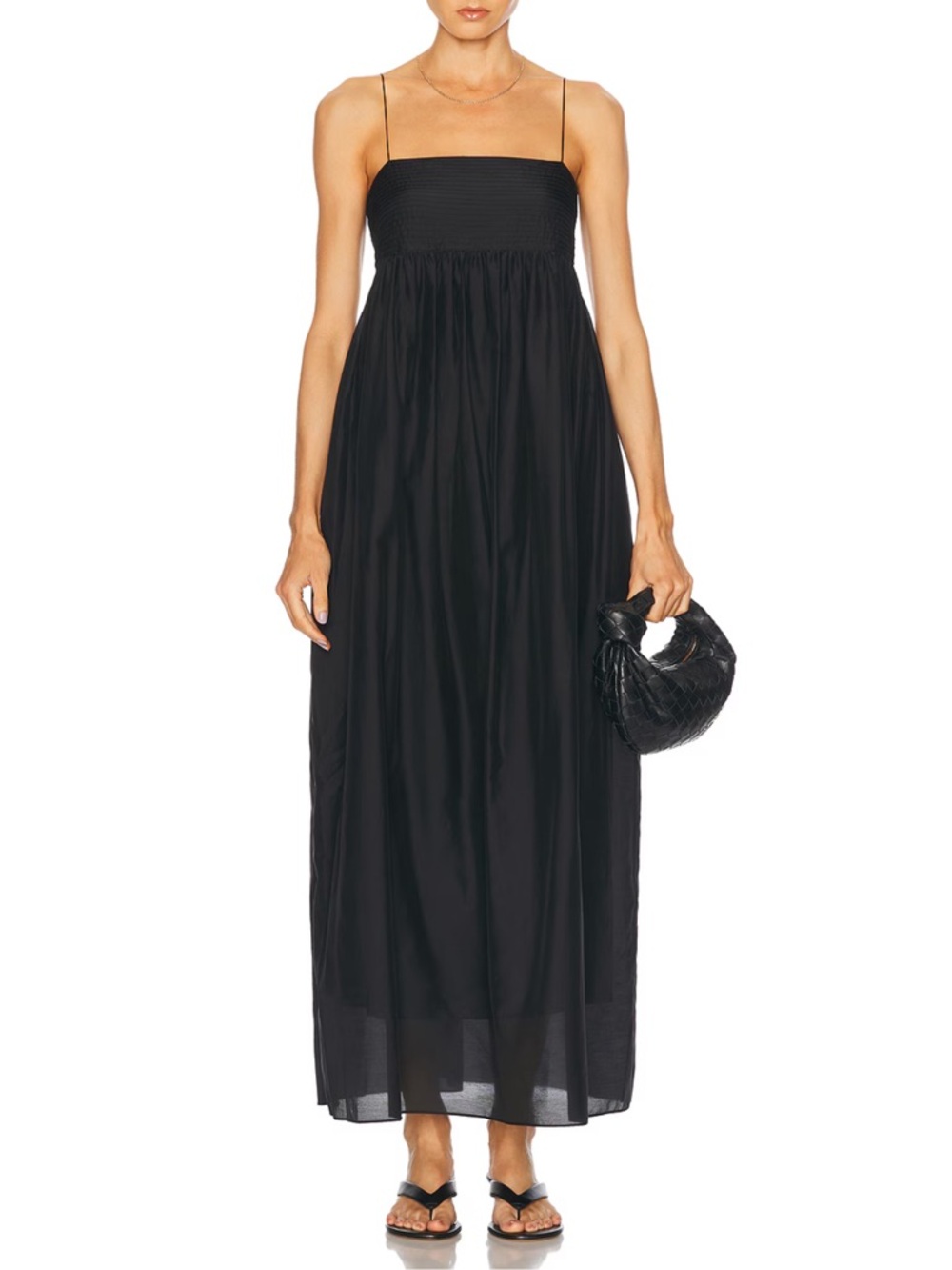 NWT Matteau black empire pintuck bodice maxi dress, designer size 1 / US 2